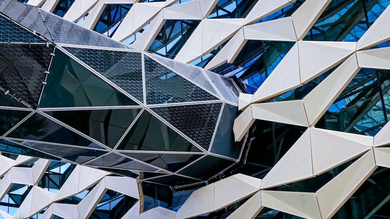 Modern building facade with geometric lines